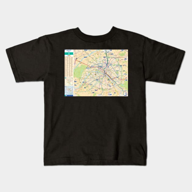 Paris Subway Map (with Streets) - France Kids T-Shirt by Superfunky